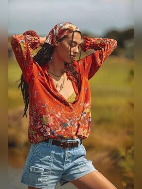 Anthropologie Floral Chiffon Boho  Blouse Size XS